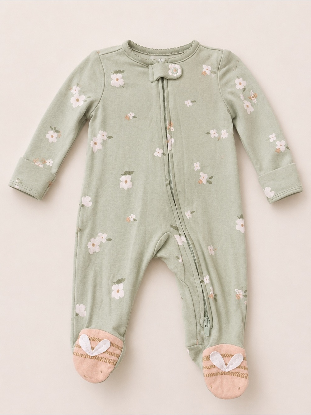 Carter’s - Double Zipper Sleeper W/  Bee Print (Cotton) - NB